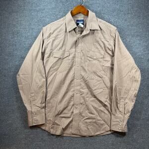 Wrangler Pearl Snap Western Shirt Men's XL Beige Striped Cowboy Rodeo